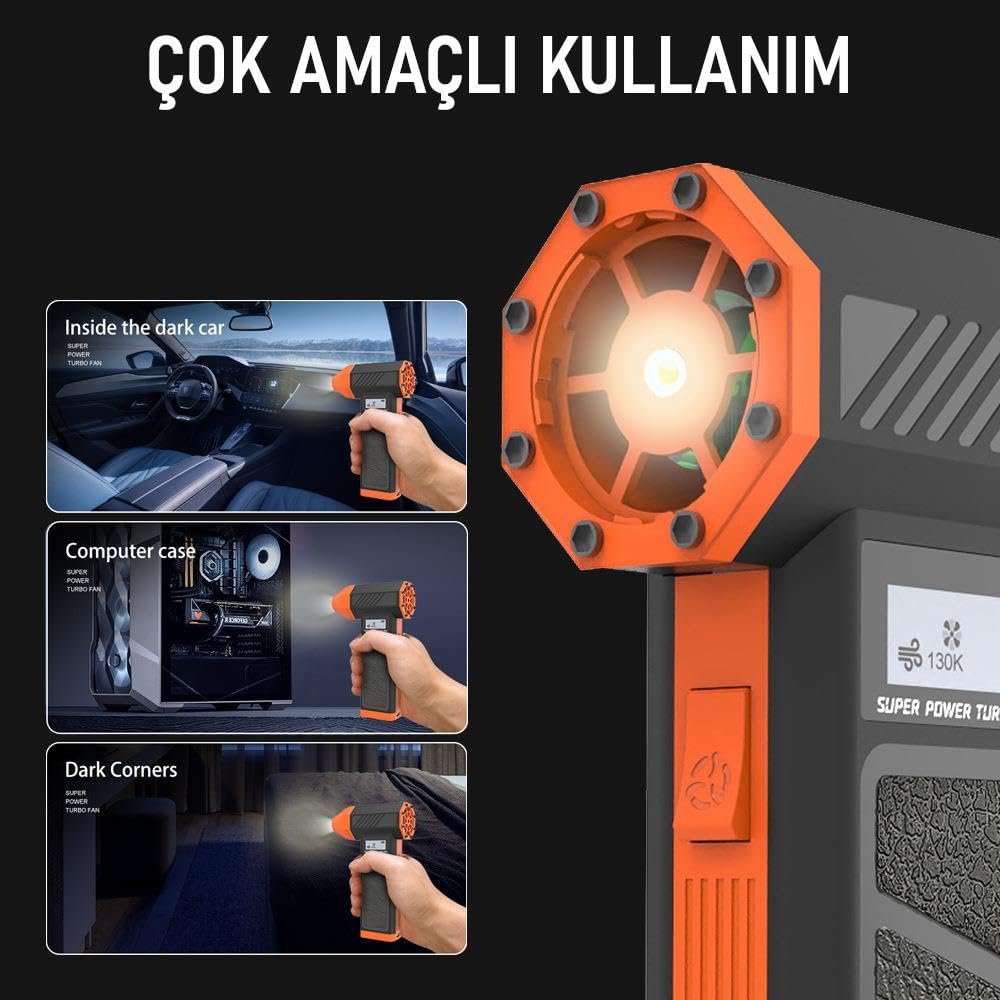 Valkyrie Şarjlı 130000 RPM Elektrikli Hava Üfleyici 184W Güçlü Toz Temizleyici 4 Kademeli Hız Şarjlı