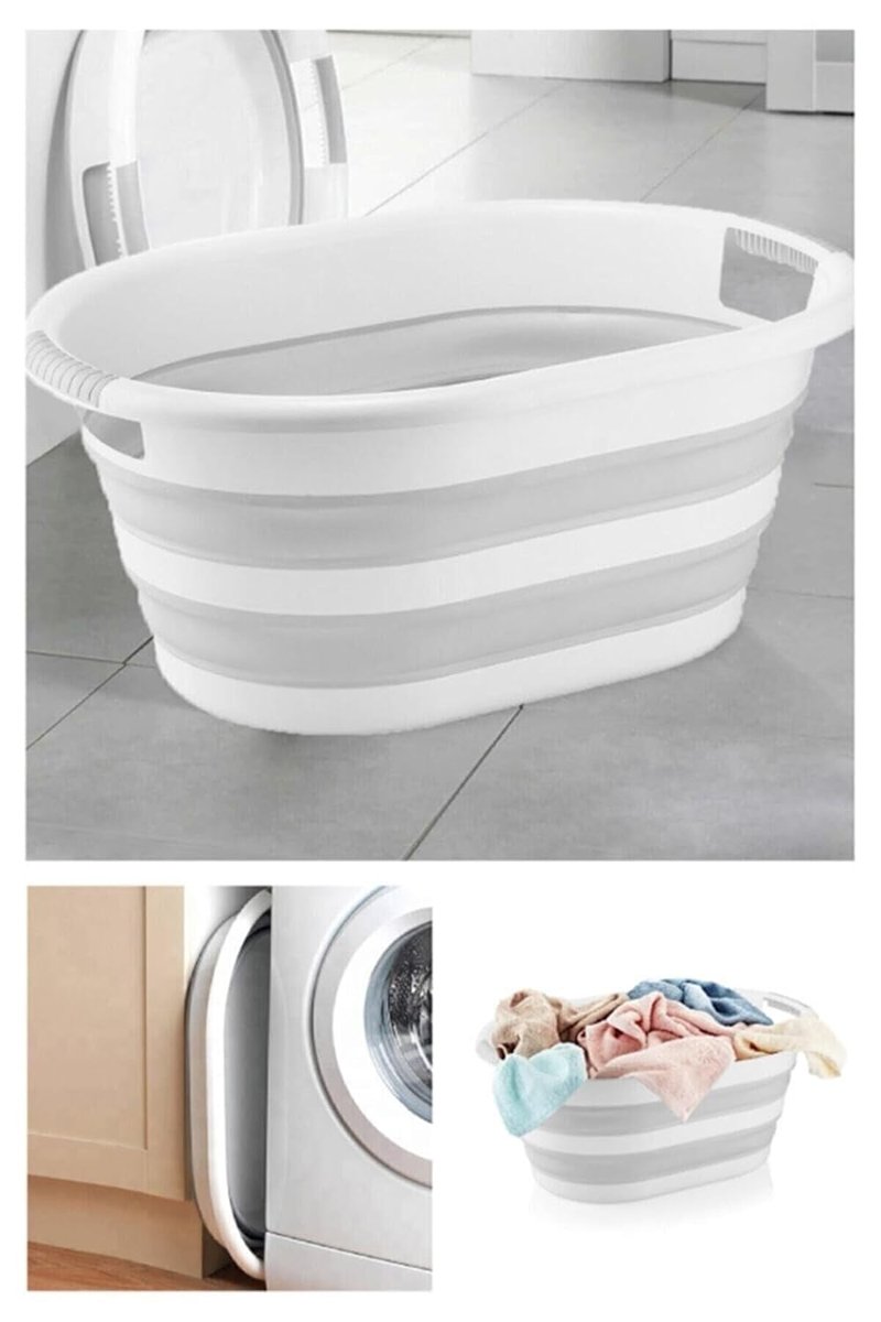 Pazar Kapısı Katlanabilir Silikon Akordiyon Çamaşır Sepeti Sele (40 Litre)