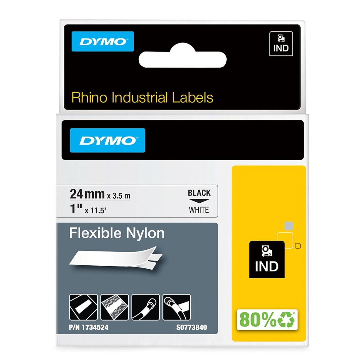 RhinoPRO Esnek Naylon Şerit 24 mmx3.5m Beyaz/Siyah