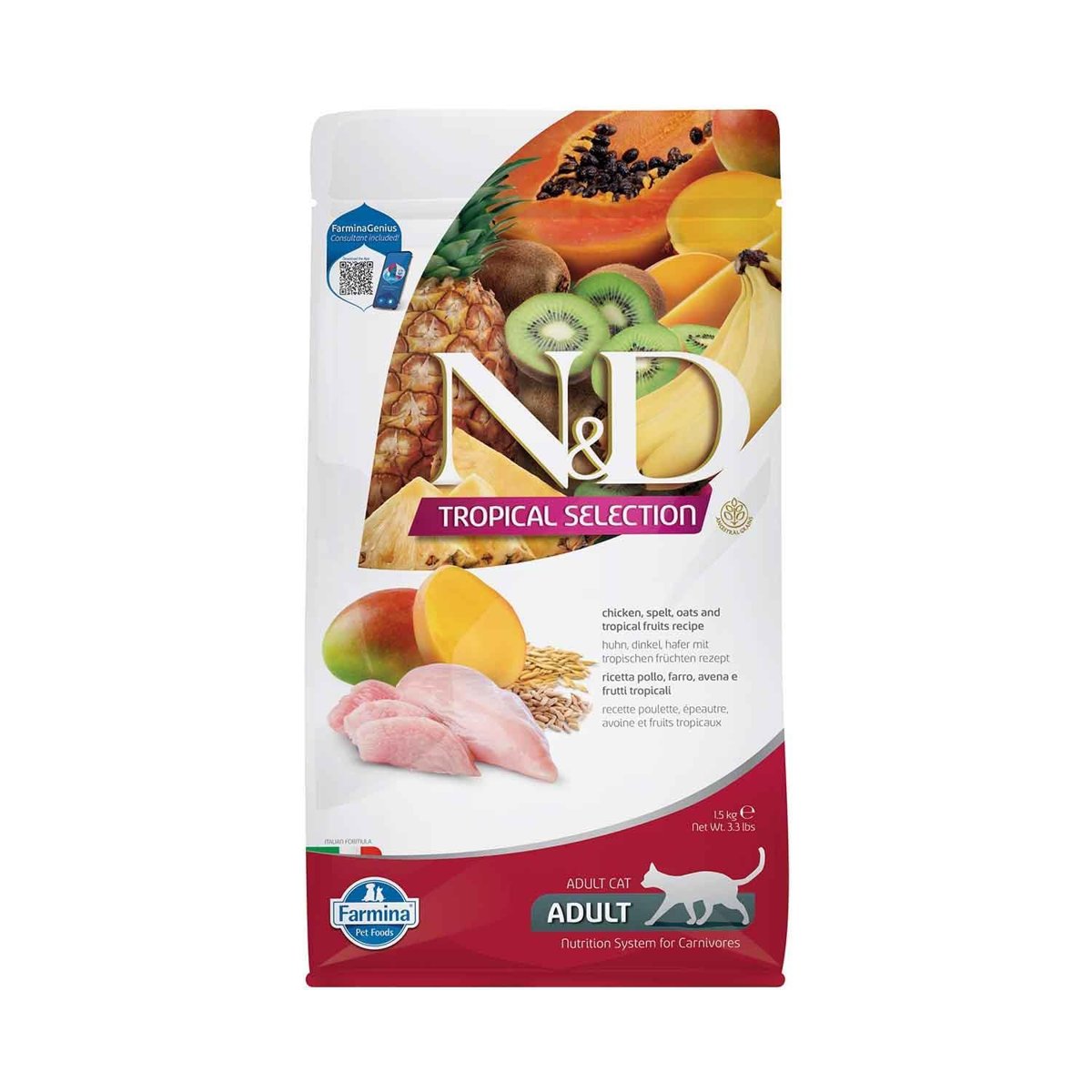 ND ND Tropical Selection Tavuklu ve Tropikal Meyveli Yetişkin Kedi Maması 1,5 Kg