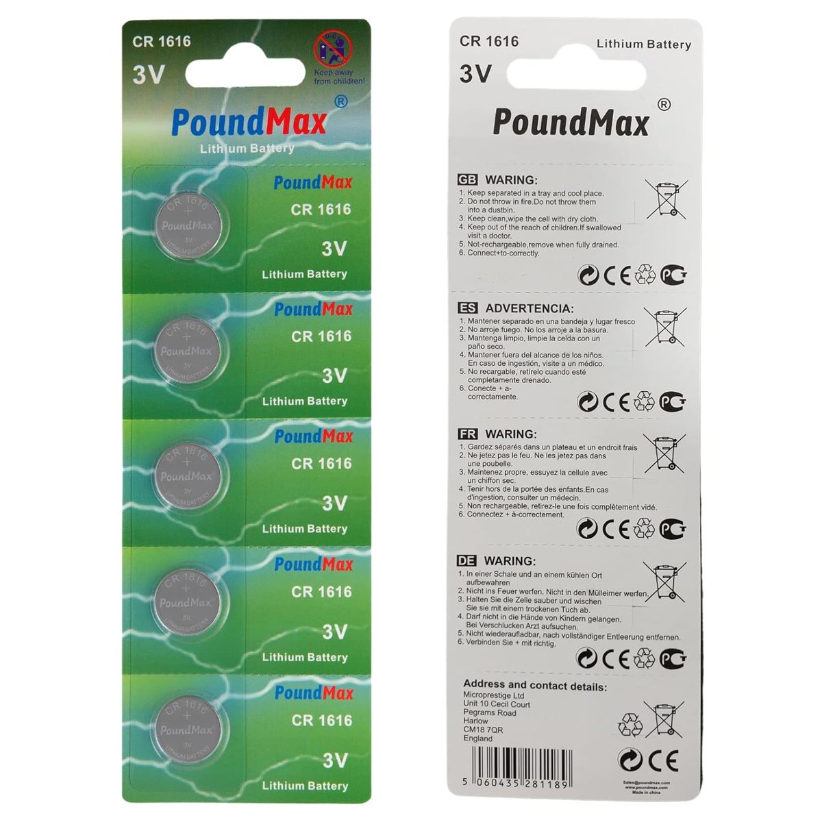 PoundMax 1616 DL1616 3V Lityum Düğmeli Piller (5'li Paket)