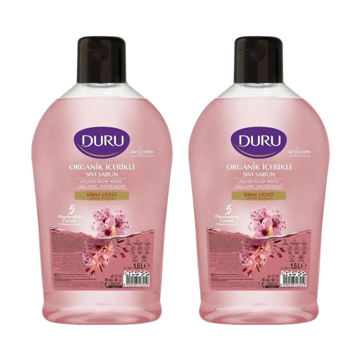 Duru Organik İçerikli Sıvı Sabun, Kiraz Çiçeği Kokulu, 1500 ml, 2'li Paket