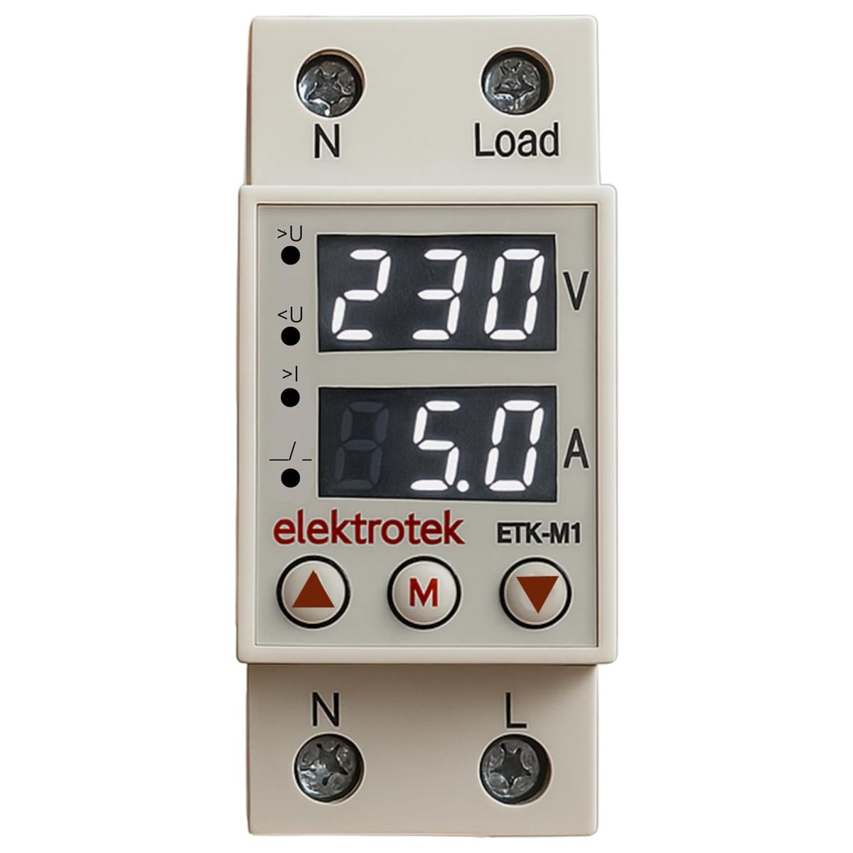 Elektrotek ETK-M1 Monofaze Gerilim ve Akım Koruyucu 63A 230V DIN Ray Ayarlanabilir Röle