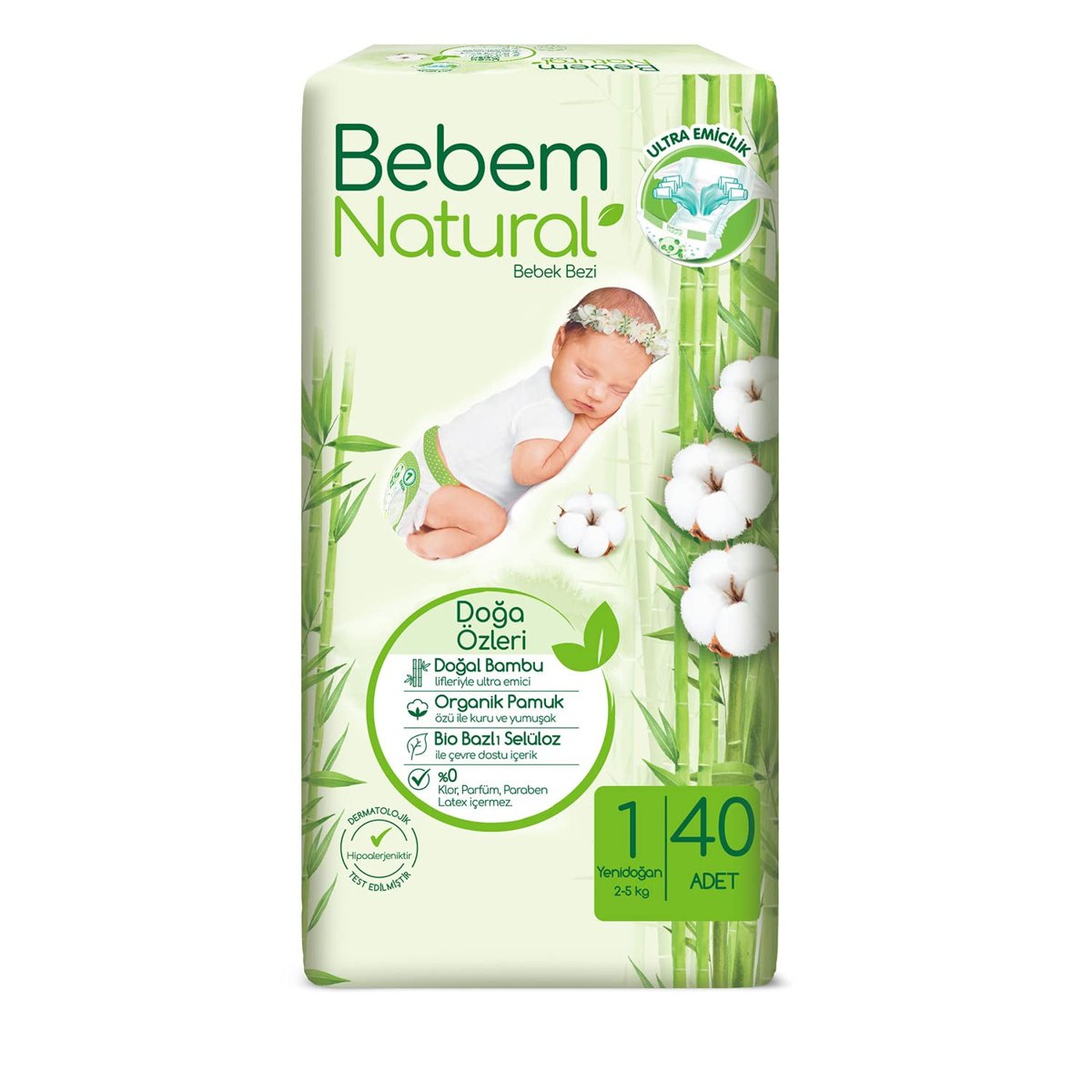 Bebem Natural 1 Beden Yenidoğan Bebek Bezi (1 x 40 Adet)