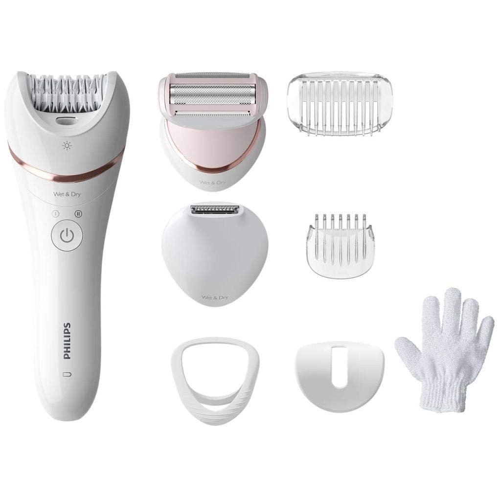 Philips Epilasyon Cihazı, Islak ve Kuru Kablosuz Kullanım, LED Işık, Ekstra Geniş Başlık, Hassas Bölge ve Düzeltme Başlığı, Bikini Tarağı, 7 Aksesuar Dahil, Beyaz Renk, BRE720/05