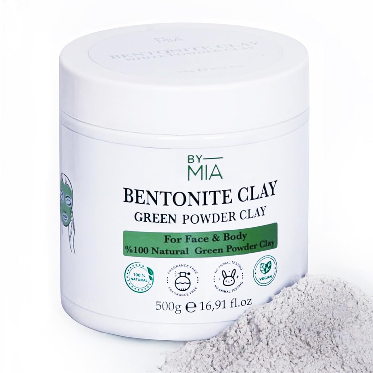 BY MIA Yüz ve Vücut Bentonit Kili%100 Natural Doğal Yeşil Toz Kil 500 gr