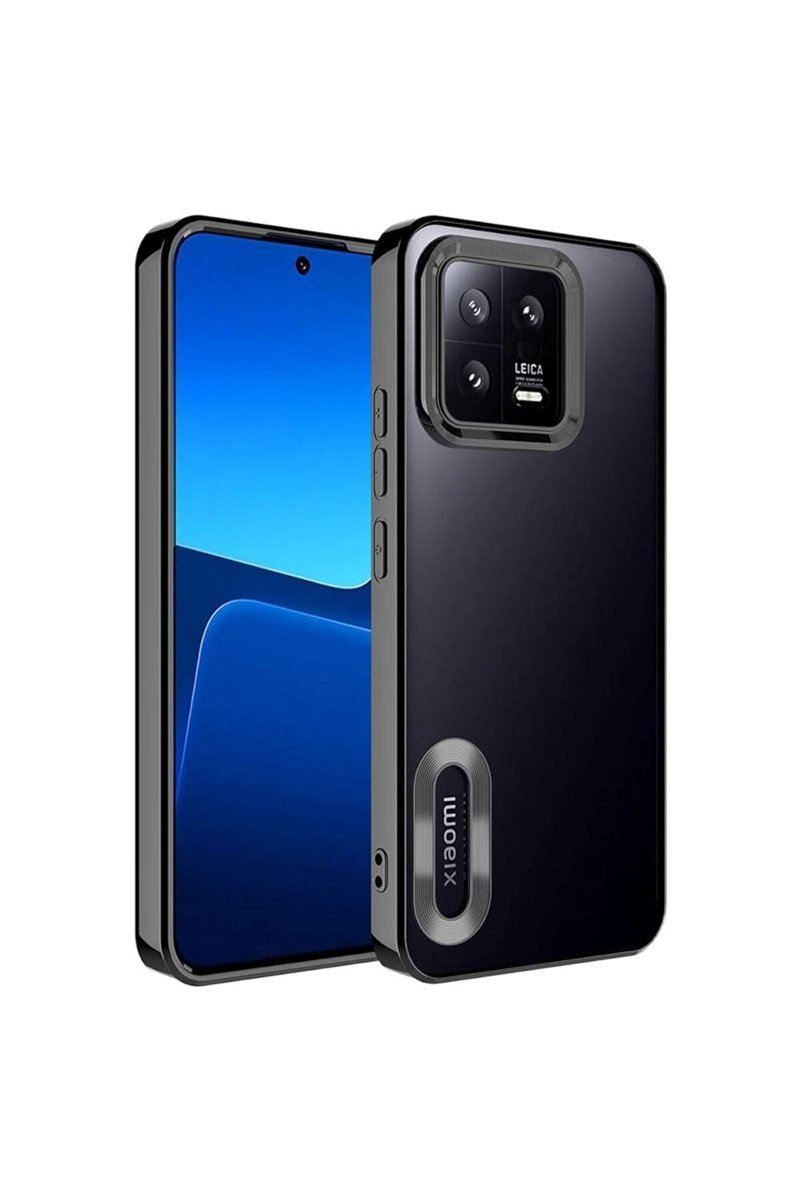 KZY İletişim Xiaomi Mi 13 ile uyumlu Kapak ile uyumlu Yanları Renkli Lens Korumalı Logo Gösteren Şeffaf Luxury Silikon Kılıf - Siyah