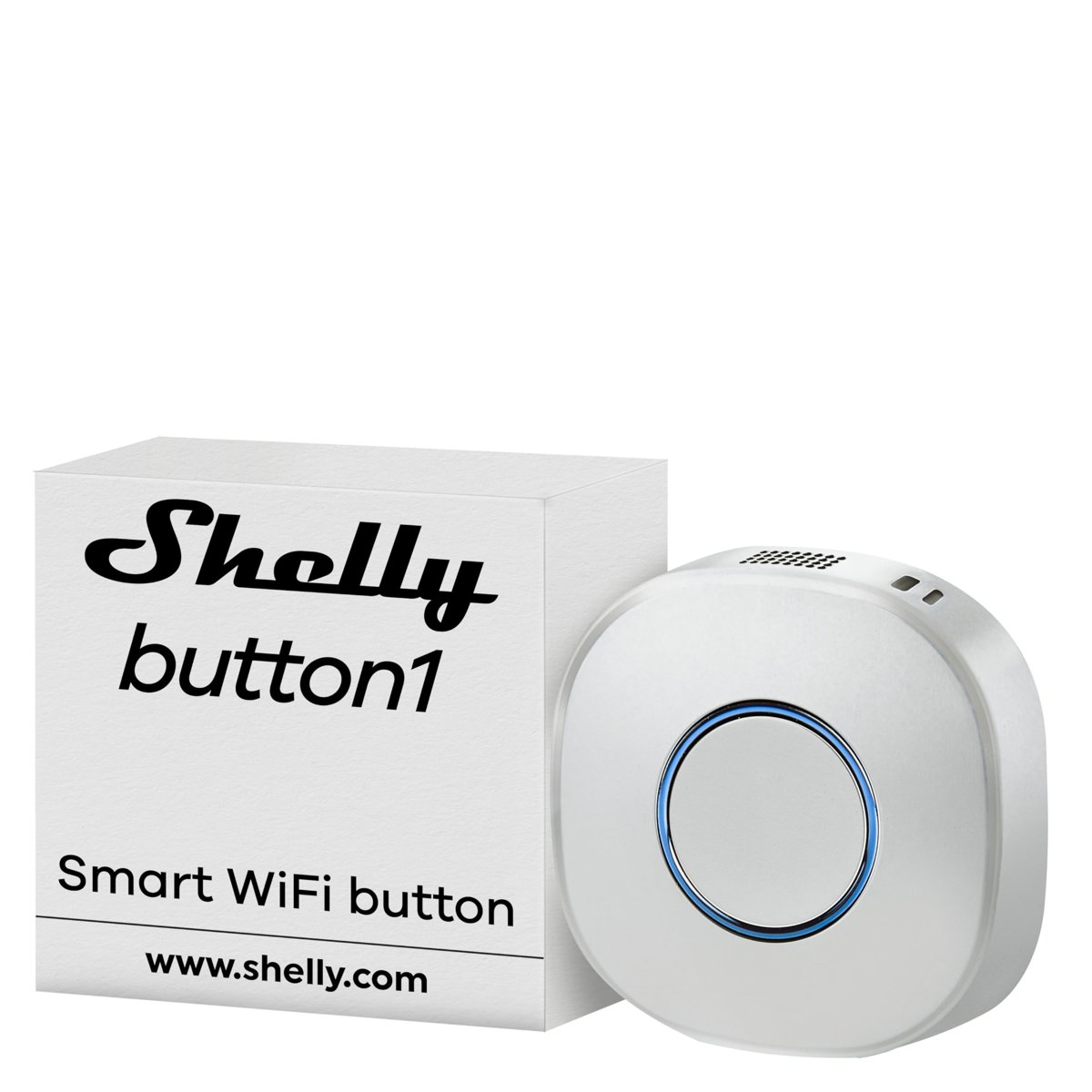 Shelly Button 1 x WiFi cihazı, çok yönlü, şarj edilebilir lityum pil, otomasyon oluşturmak için, Alexa ve Google Home ile uyumlu, beyaz