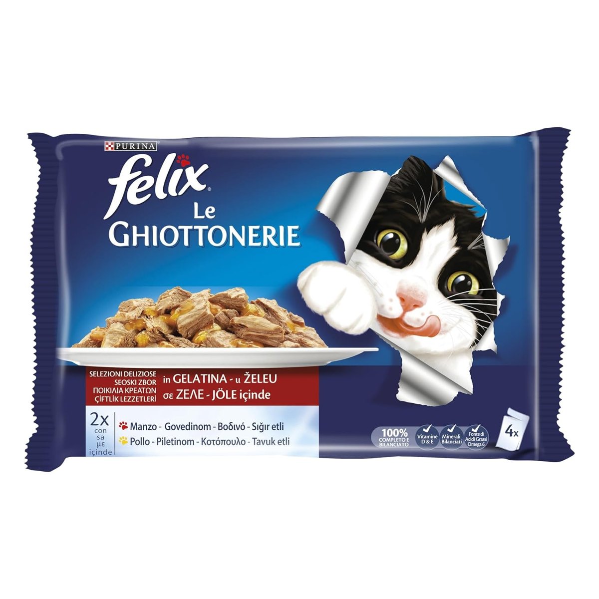 Felix Multipack Sığır Etli ve Tavuklu Yetişkin Yaş Kedi Maması 4x85gr