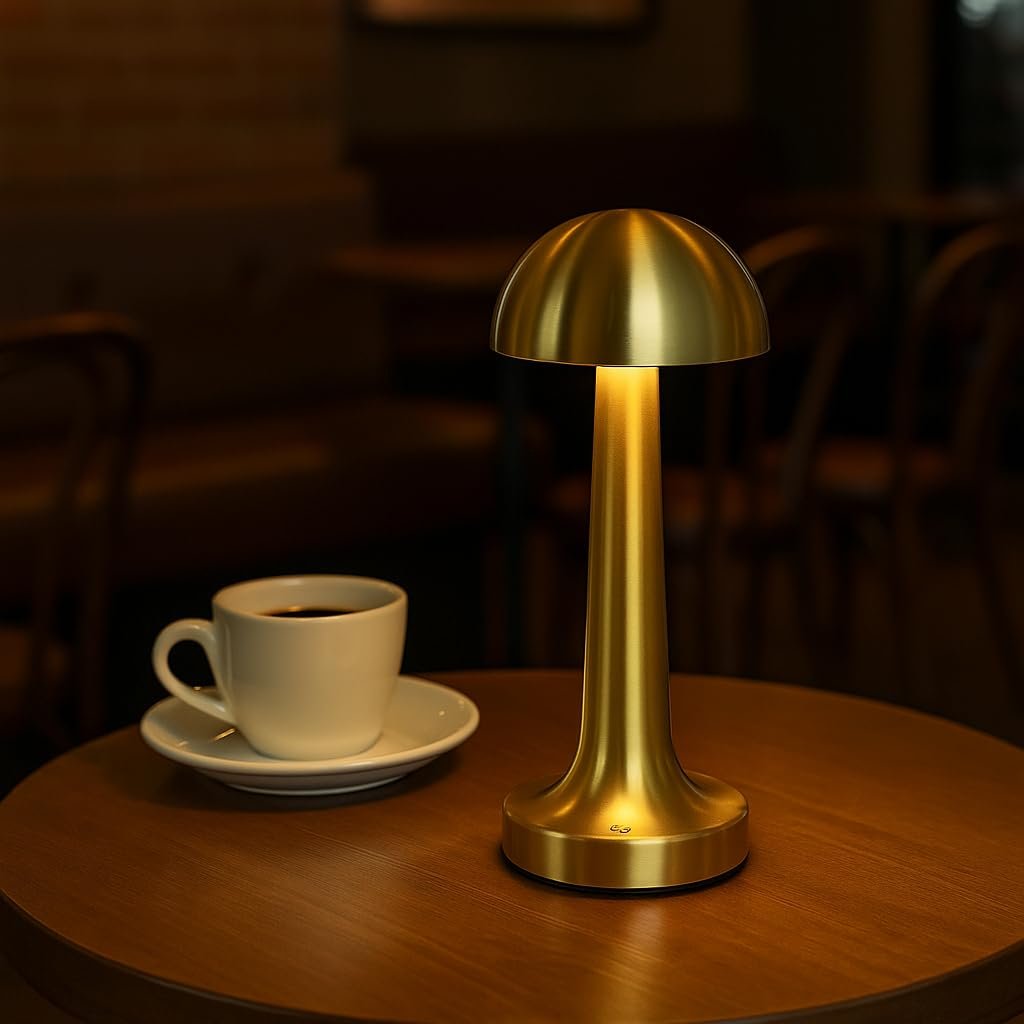 Elektrikurunleri Dekoratif Masa Lambası Dimmerli Şarjlı Lizbon Gold Cafe Restoran Masa Lambası 3 Renk Işık Modu