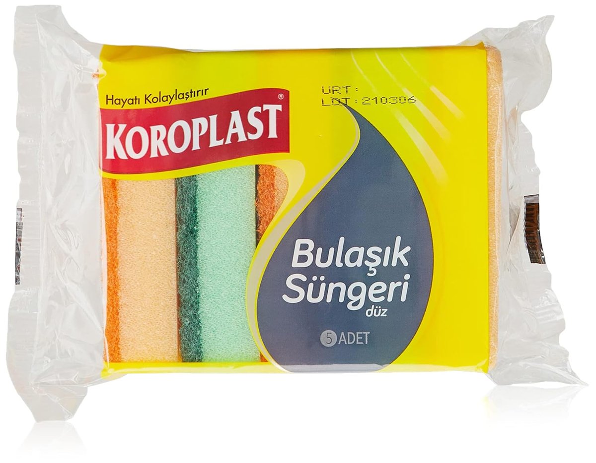 Koroplast Çift Taraflı Düz Bulaşık Süngeri 5'li, Çizik & İz Bırakmaz, Yağ ve Leke Giderici Pratik Temizlik Süngeri, Tava, Tencere, Tabak, Bardak, Çatal, Bıçak, Ocak, Tezgah, Cam & Seramik Yüzeyler