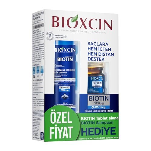 Bioxcin Biotin Saç Bakım Seti – Dökülme Karşıtı Şampuan 300 ml + Biotin 5000 mcg 60 Tablet – Saç Sağ