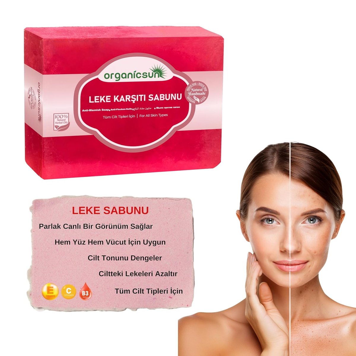 Organicsun Doğal Leke Karşıtı Sabun 140 Gr 1 Adet Tüm Cilt Tipleri İçin Cilt Lekelerine Karşı