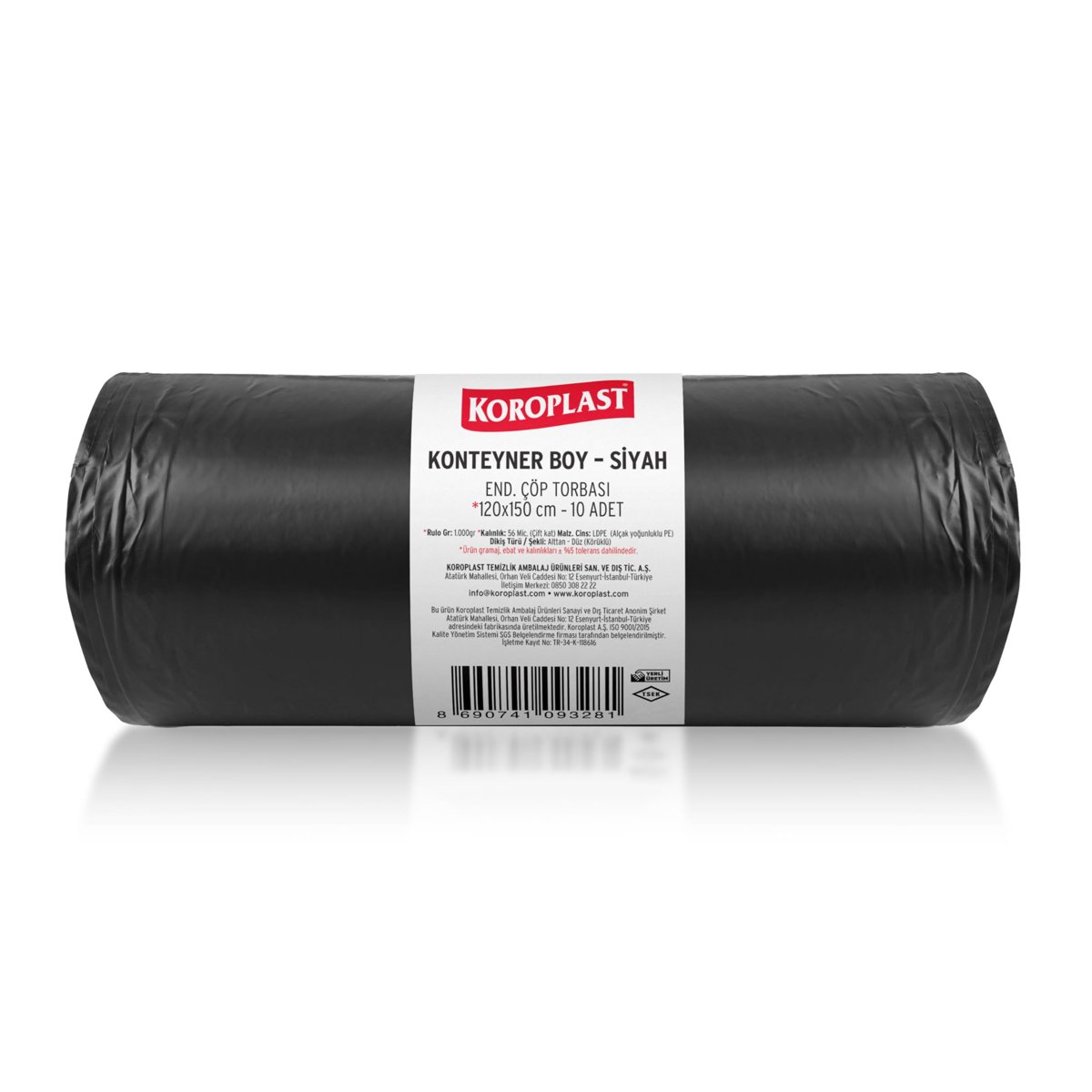 Koroplast Konteyner Boy Çöp Torbası Siyah 10’lu 120x150 cm, Yırtılmaya Dayanıklı, Konteyner Boy Çöp Poşeti, Çift Katlı, Geri Dönüştürülebilir, Fabrika, İnşaat, Depo, Kafe, Otel, Hastane, Bahçe