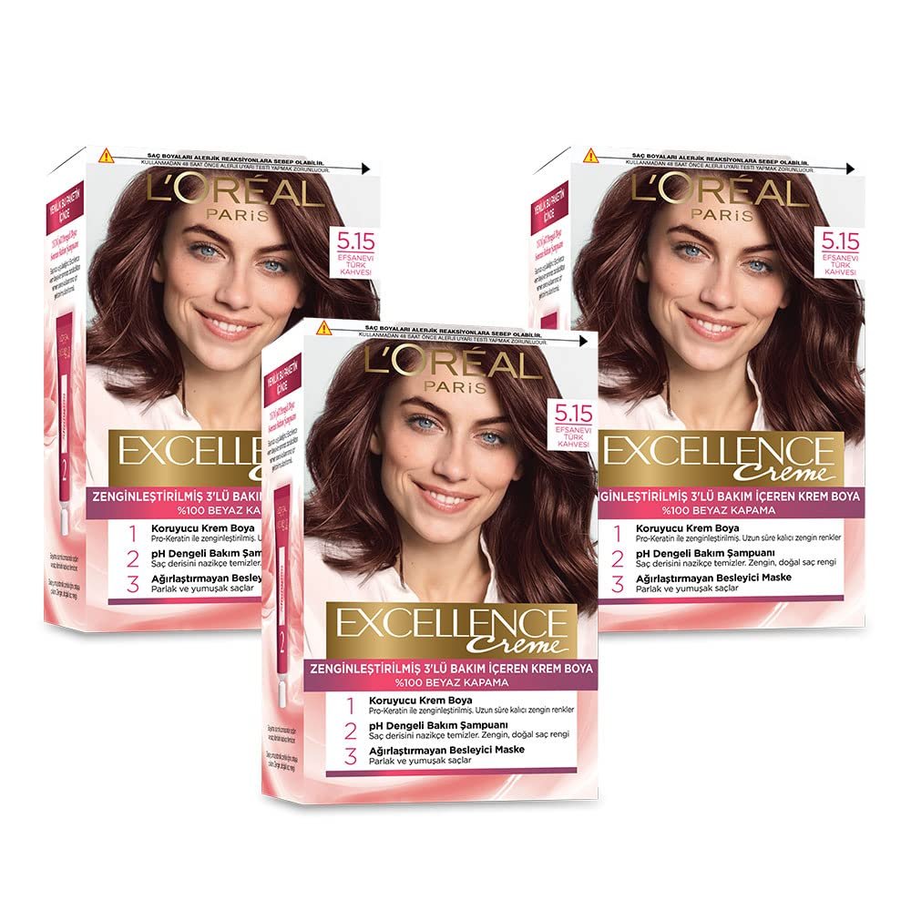 L’Oréal Paris Excellence Creme Saç Boyası 5.15 Efsanevi Türk Kahvesi 3'lü Set