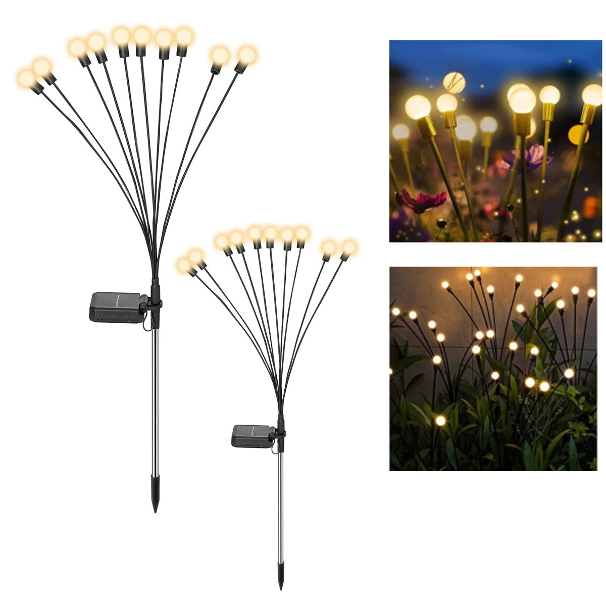 Riokko Firefly Solar Pathway Lights, 2 adet dış mekan aydınlatması, ateş böceği ışığı, LED, su geçir
