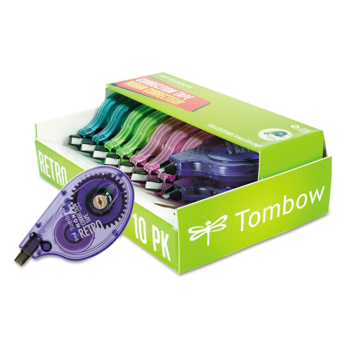 Tombow 68723 MONO Retro Düzeltme Bandı, Çeşitli Renkler, 10'lu Paket. Anında Düzeltmeler için Kullanımı Kolay Aplikatör