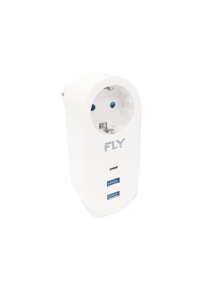 Fly Racing FLY 3400 Termal Akım Korumalı, Çocuk Korumalı, 2 x USB Type-C, 1 X USB Type-C, Tekli Priz, Beyaz