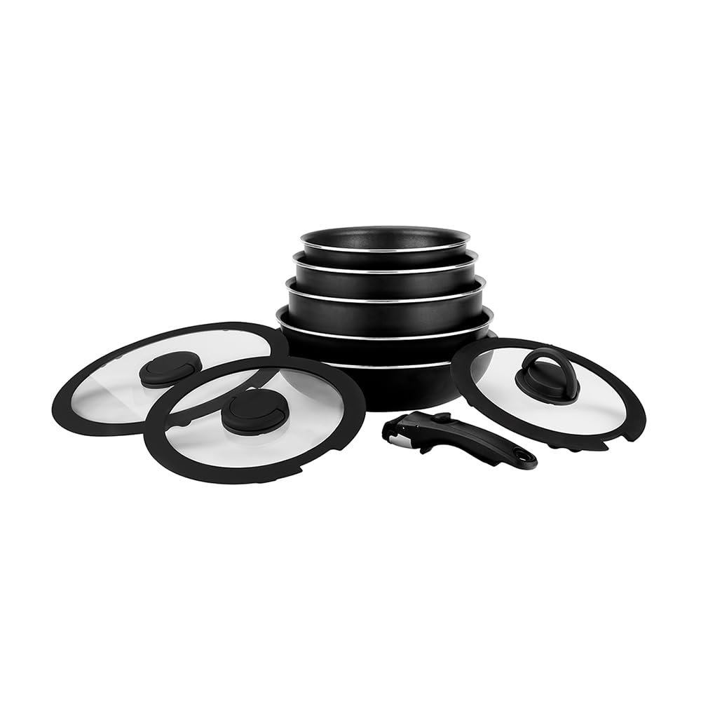 Leggno All-In-One Titanium 9 Parça Set: 22Cm Derin  24Cm Sığ Tencere 20-28Cm Tava  28Cm Wok 22Cm-24Cm-28Cm Cam Kapak 1 Adet Özel Sap