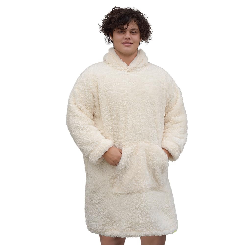 Özgüner Oyuncak Pabtex,Wellsoft,Giyilebilir Battaniye,Kapüşonlu Sweetshirt,Battaniye,Kollu Battaniye,Polar Giyilebilir,Oversize,Sarılma Battaniyesi (Standart, Krem, Oversize)