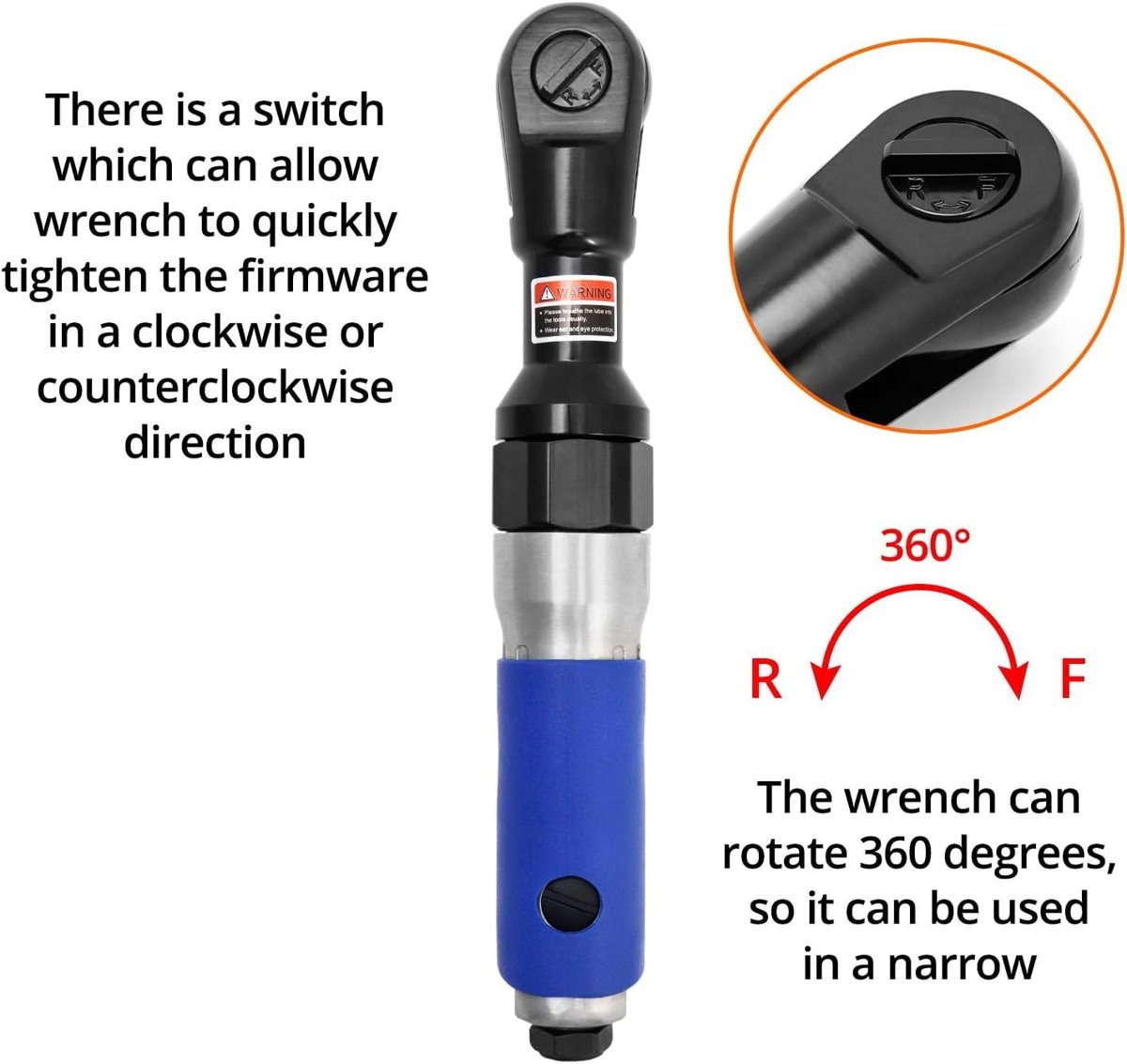 AEE® 1/2” Basınçlı Havalı Cırcır Tornavidası – 360° Döner Başlık, Yüksek Torklu Pnömatik Air Ratchet, Oto Tamir ve Sanayi Tipi