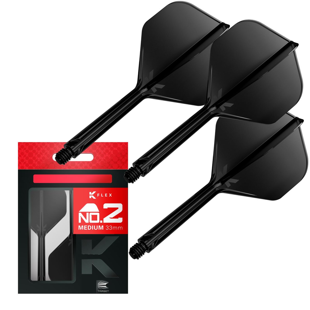 Target Darts K Flex Entegre Dart Uçuşları ve Şaftları, No.2 Siyah (Orta) | 3'lü Paket K-Flex - No2, Kflex Hepsi Bir Arada Kalıplı Dart Uçuş ve Gövde | Profesyonel Dart Aksesuarları