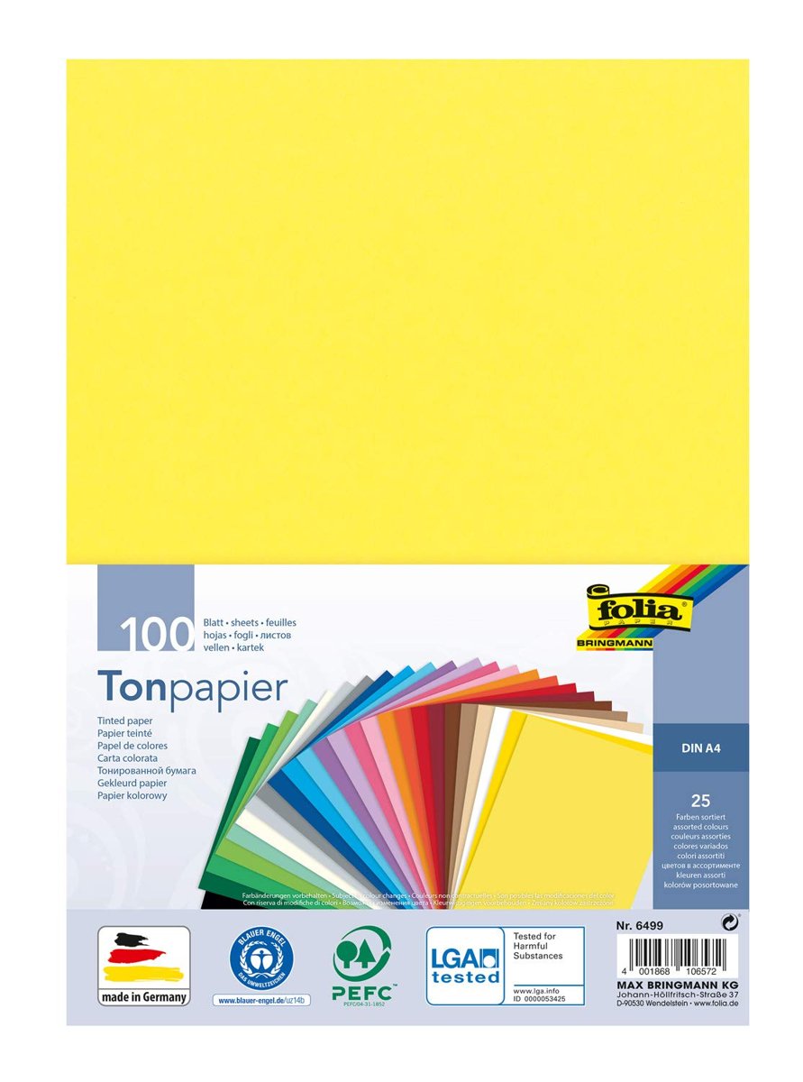 folia 6499 - Renkli Kağıt Karışımı, DIN A4, 130 g/m², 100 yaprak, 25 farklı renkte, el işi ve yaratıcı kart, pencere resimleri ve koleksiyon defteri için