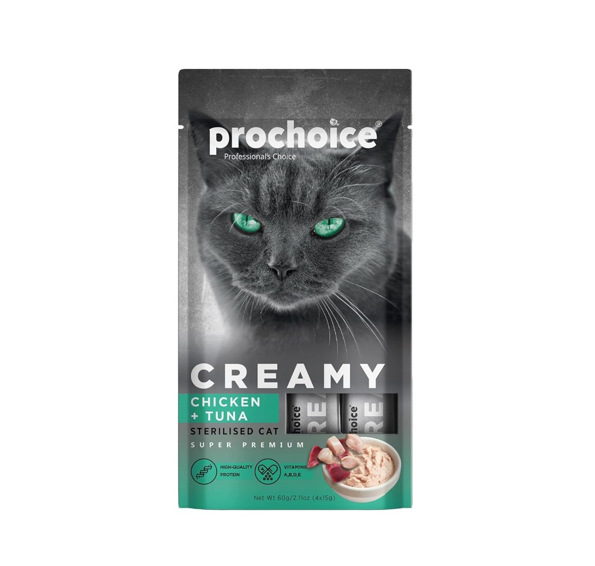 Prochoice Creamy Kısırlaştırılmış Kediler İçin Tavuklu ve Tuna Balıklı Sıvı Ödül Maması 4x15 gr