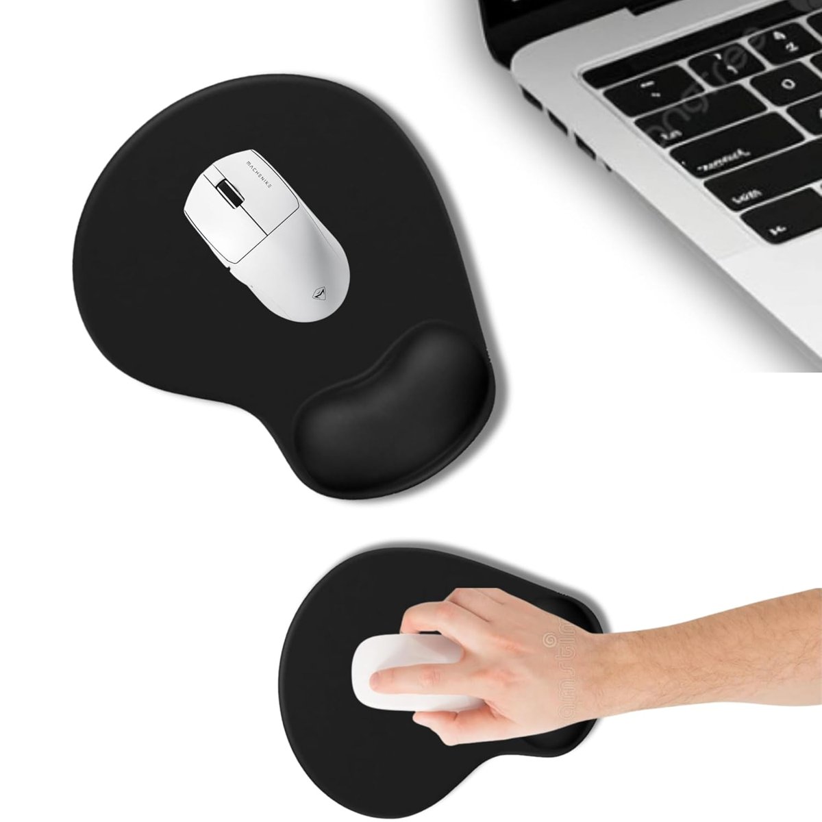 MP01 - Elips Bilek Destekli Mouse Pad | Konforlu, Kaymaz Taban, Ergonomik, Yumuşak, Ev,ofis (Siyah)