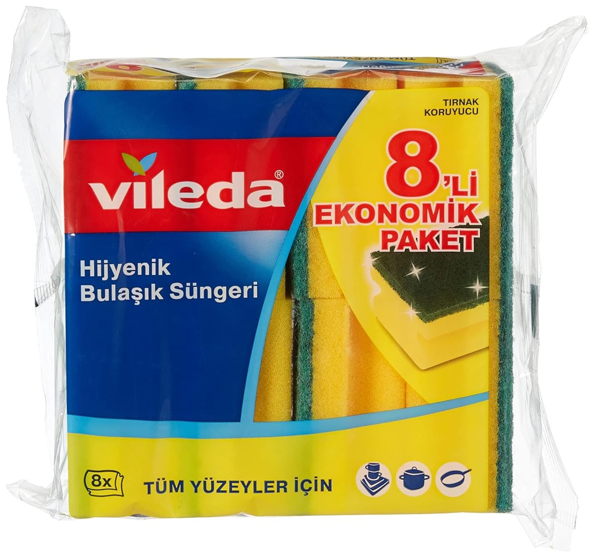 Vileda 141127 Oluklu Bulaşık Süngeri, Yeşil, 8 Parça