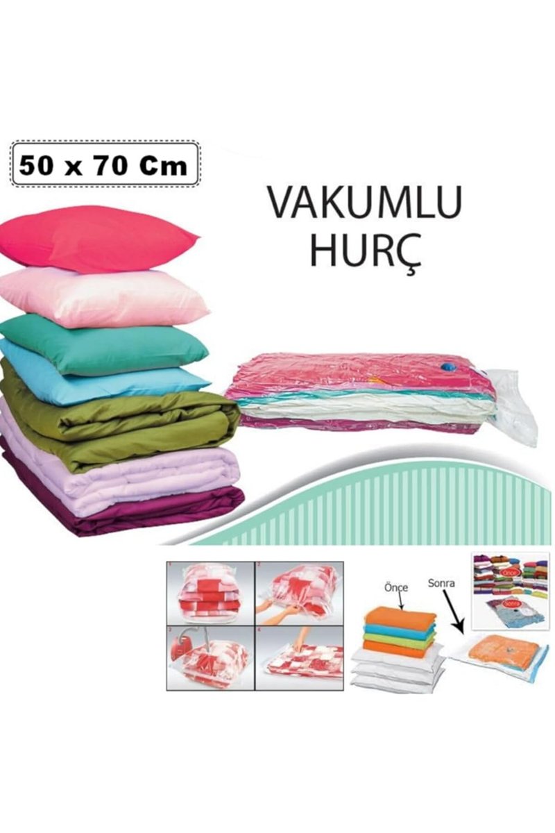 Vakum Hurcu-2 Adet Orta Boy 50 Cm X 70 Cm Vakumlu Poşet Vakumlu Hurç Vakumlu Torba Yorgan Yastık Saklama Hurcu