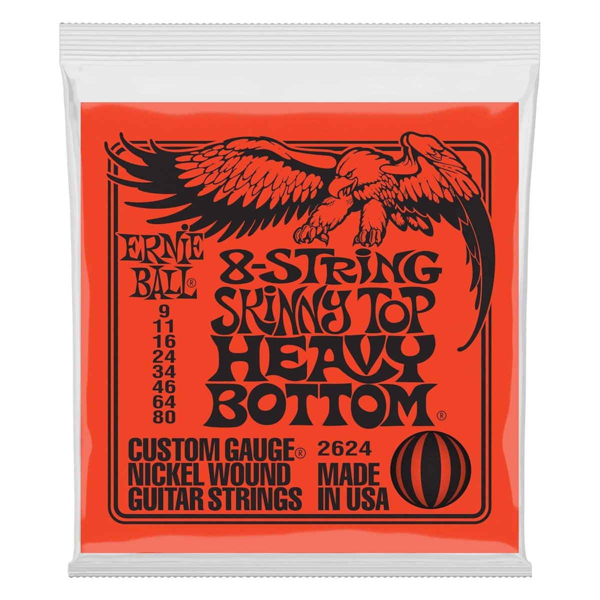 Ernie Ball Sıska Üst Ağır Alt Slinky 8-String Elektro Gitar Telleri, Ölçü 9-80