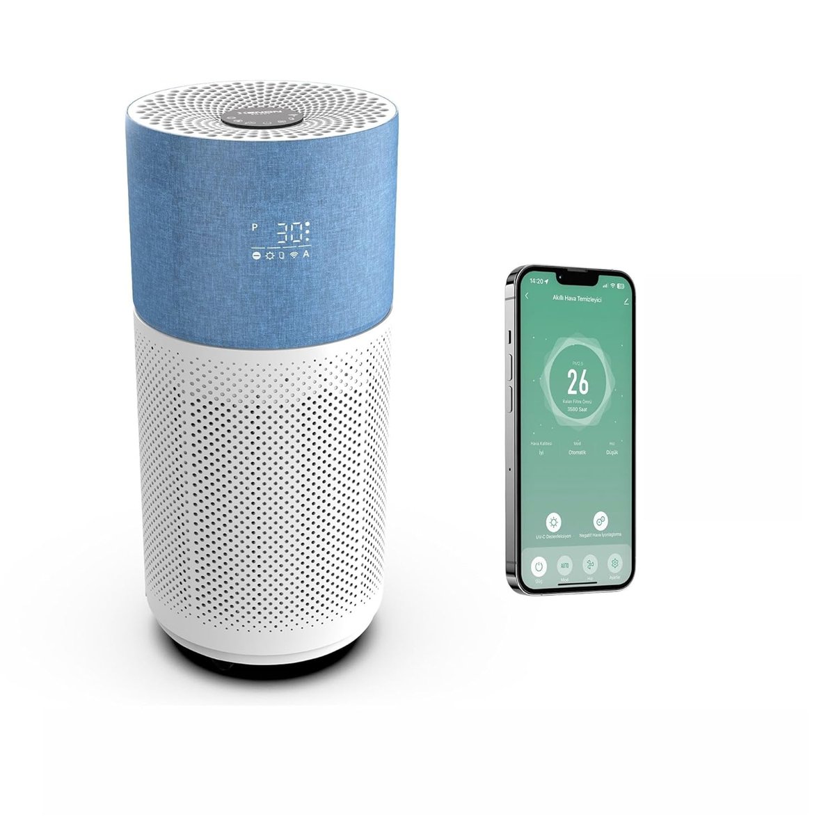 Xenon Smart Hava Temizleyici | Mobil Kontrol Hepa 13 Wifi 550 CADR UVC Göstergeli (Gri) X7420