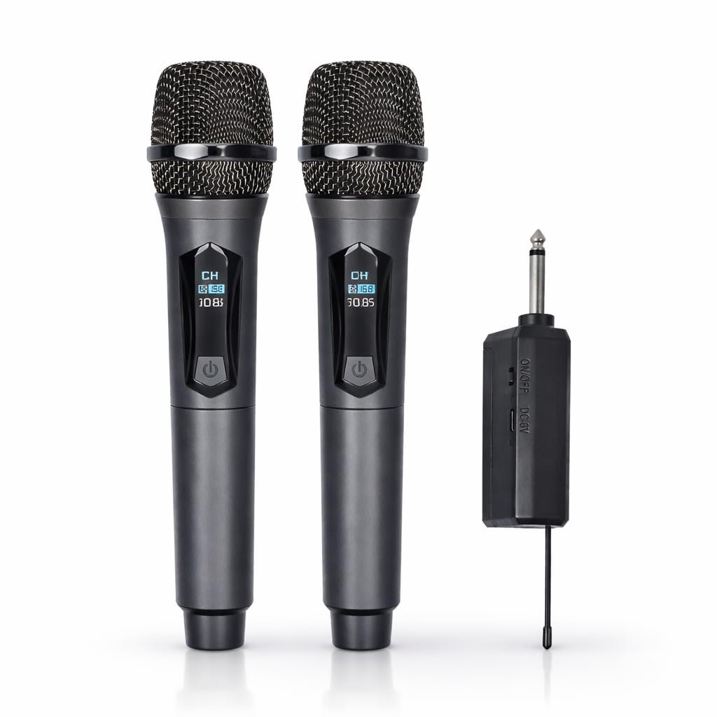 YK-MC448 Çift El Kablosuz Mikrofon Seti – 2.4G UHF Wireless, 50 m Menzil, Alıcılı, Sahne Sunum Karao
