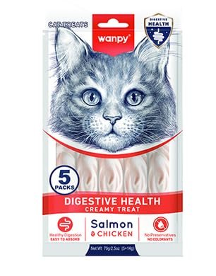 Wanpy Digestive Health Somon Balığı&Tavuk 12'li-F.Krema Ödül 5X14Gr Kedi Maması