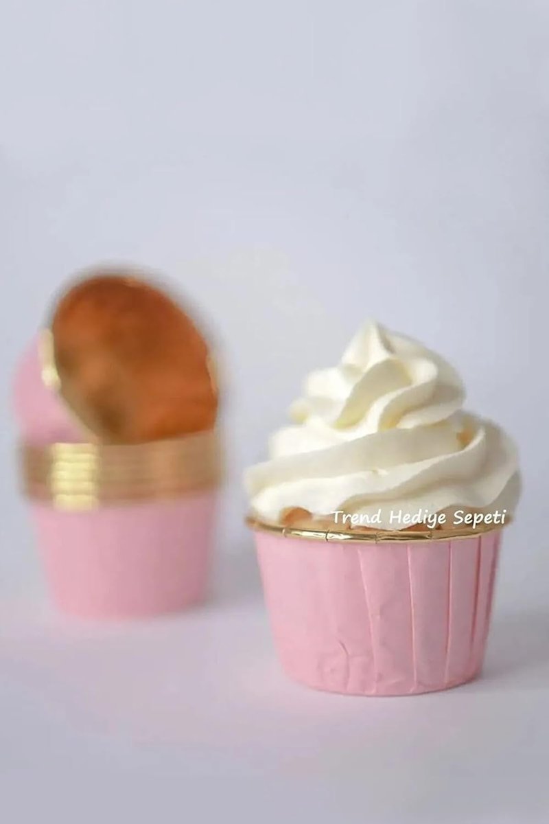 Trend Hediye Sepeti 25'li Pembe Gold Muffin Kek Kalıbı, Kek Kapsülü Cupcake Kalıbı, Airfryer Uyumlu