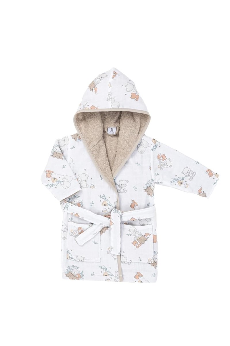 Gezenbebe Hero Desenli Müslin & Havlu Bebek Çocuk Bornozu Teddy 1-2 Yaş