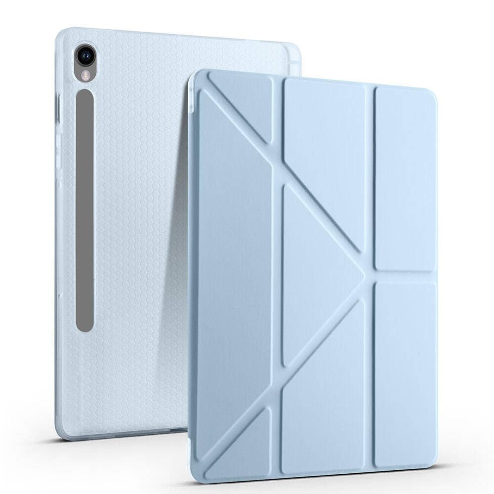 Aksesuarcim Samsung Galaxy Tab S10 FE SM-X520 X526 ile Uyumlu Kılıf Silikon Yumuşak Kalem Bölmeli Esnek 4 Farklı Stand Olabilen Tablet Kılıfı Mavi