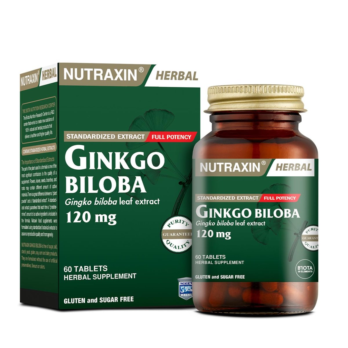 Nutraxin Herbal Ginkgo Biloba+ 120 mg 60 Tablet Takviye Edici Gıda