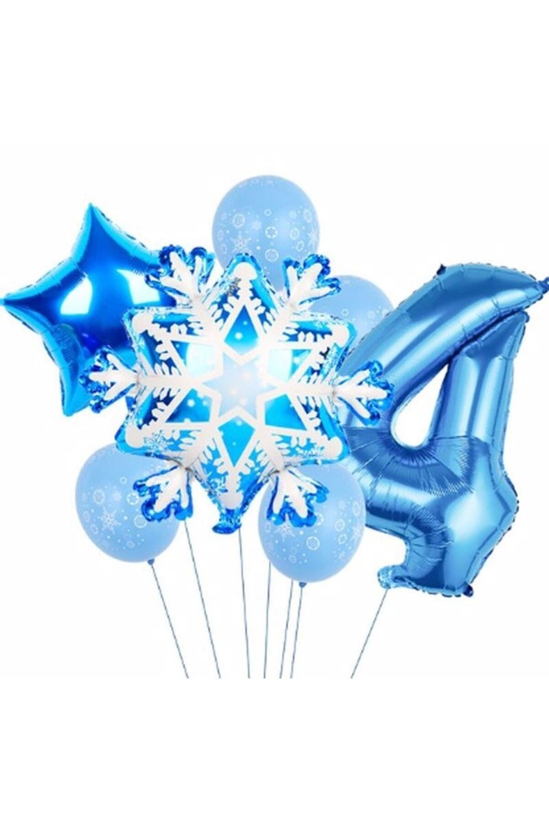 Parti Station Frozen Kar Tanesi Snowflake Temalı 4 Yaş Balon Seti Doğum Günü Dekorasyonu PSKISMBBS