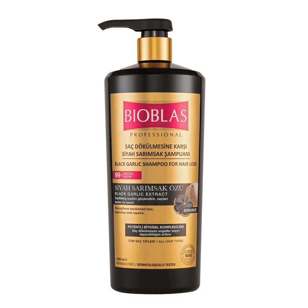 Bioblas Siyah Sarımsak Şampuan – Saç Dökülmesine Karşı, Güçlendirici & Onarıcı Etki, Organik Zeytinyağlı, 1000 ml