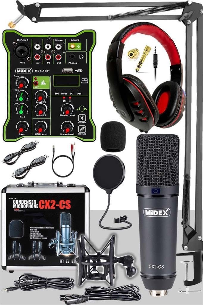 Midex Wizard Paket-1 CX2 Stüdyo Mikrofon MDX-100 Stüdyo Kayıt Mikseri Kulaklık Ekipman Seti