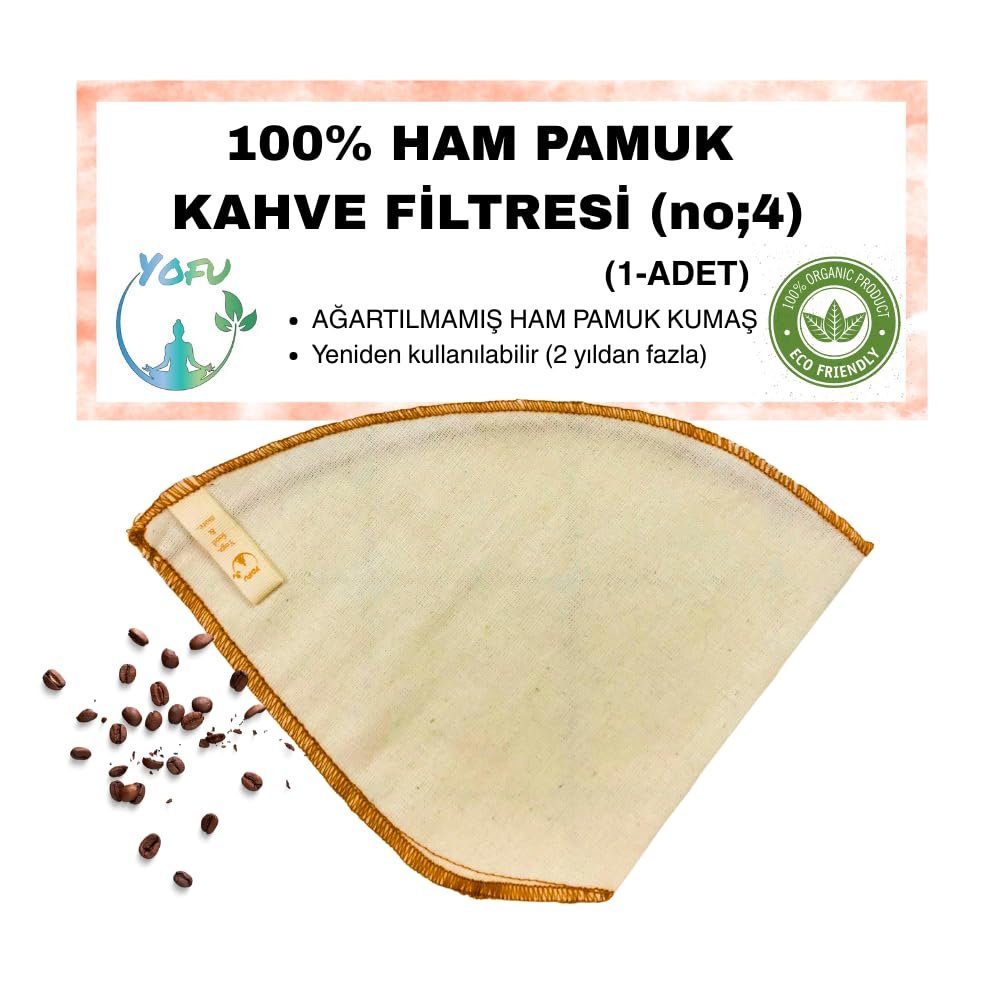 (1 adet) Yıkanabilir, Kumaş Kahve Filtresi (no:4) Ağartılmamış%100 Ham Pamuk, Organik, Ekolojik Filtre no:4