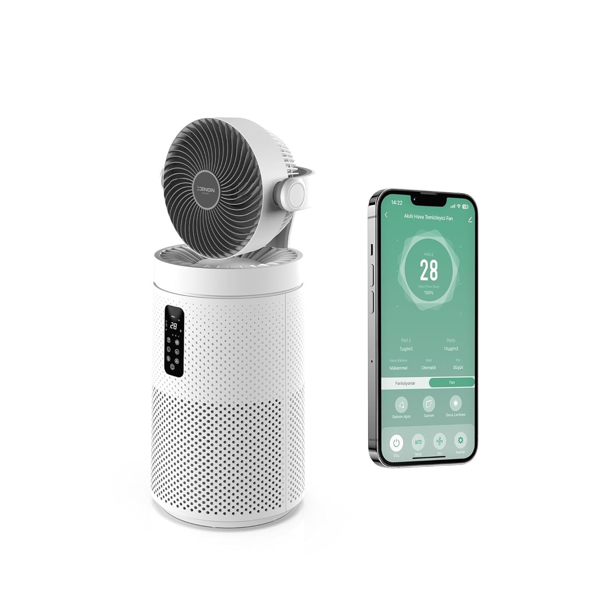 Xenon Smart Hava Temizleyici | Mobil Kontrol Hepa 13 Filtreli Fanlı Wifi Hava Temizleme Cihazı X7422 (Beyaz)