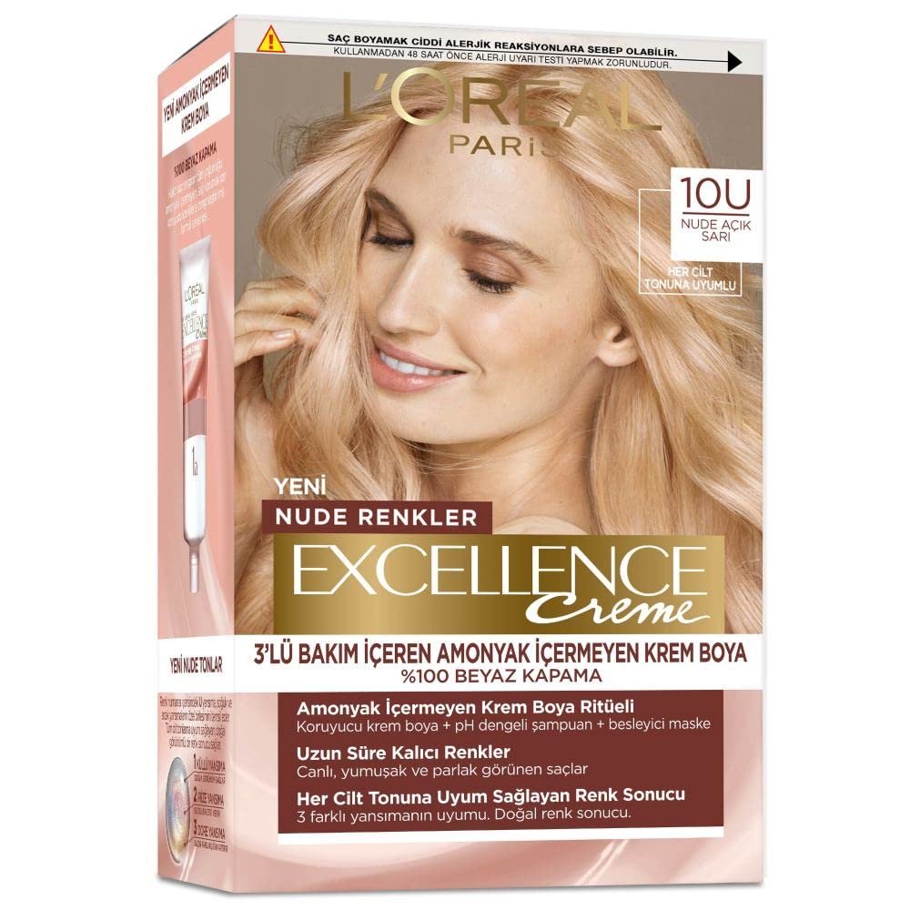 L'Oreal Paris Excellence Creme Nude Renkler Saç Boyası - 10U Nude Açık Sarı