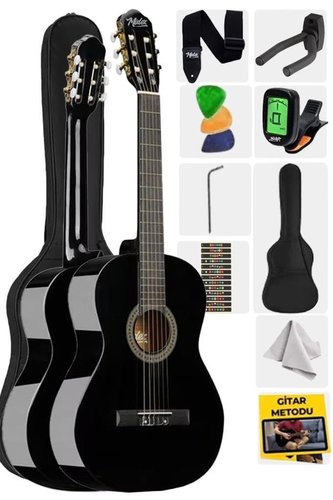 Midex CG-270BK Siyah Klasik Gitar 4/4 Yetişkin Boy Sap Ayarlı Full Set