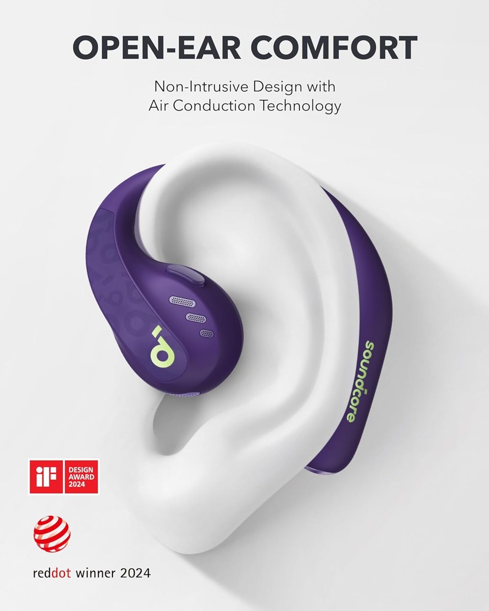 Soundcore by Anker, AeroFit Pro, Güvenli Uyum, Ergonomik Tasarım, LDAC ile Zengin Ses, Bluetooth 5.3, IPX5 Suya Dayanıklı, 46 Saat ÇKablosuz Kulaklıklar, Mor