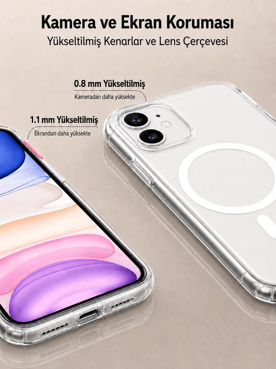 iPhone 11 Uyumlu Şeffaf Telefon Kılıfı, MagSafe ile Uyumlu, Kristal Şeffaf Tasarım, Kablosuz Şarj Destekli, İnce ve Hafif – BiElite