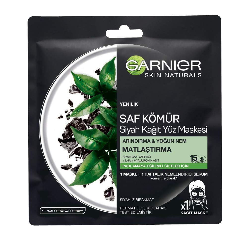 Garnier Skin Naturals Kömürlü Kağıt Yüz Maskesi Siyah Çay