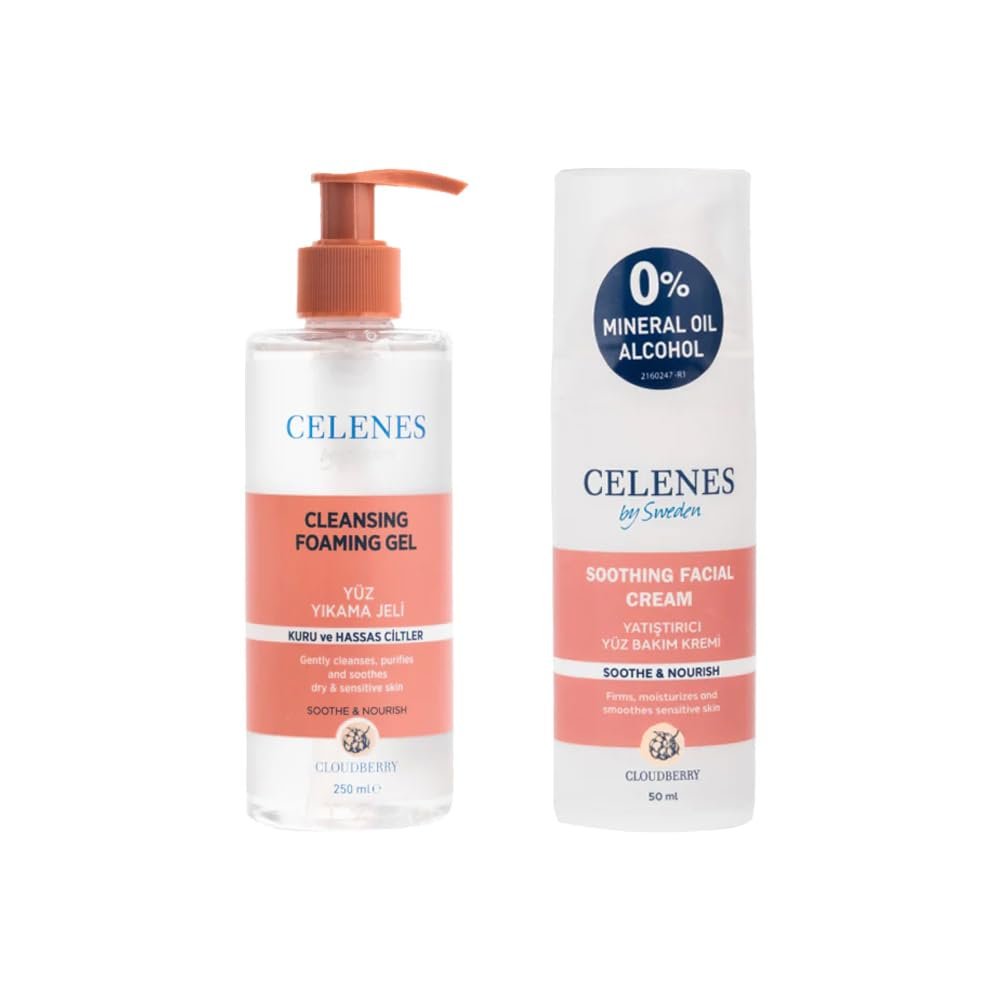 Celenes By Sweden Cloudberry Yüz Temizleme Ve Bakım Seti Ikisi Bir Arada Kuru Ve Hassas Ciltler 250 Ml + 50 Ml